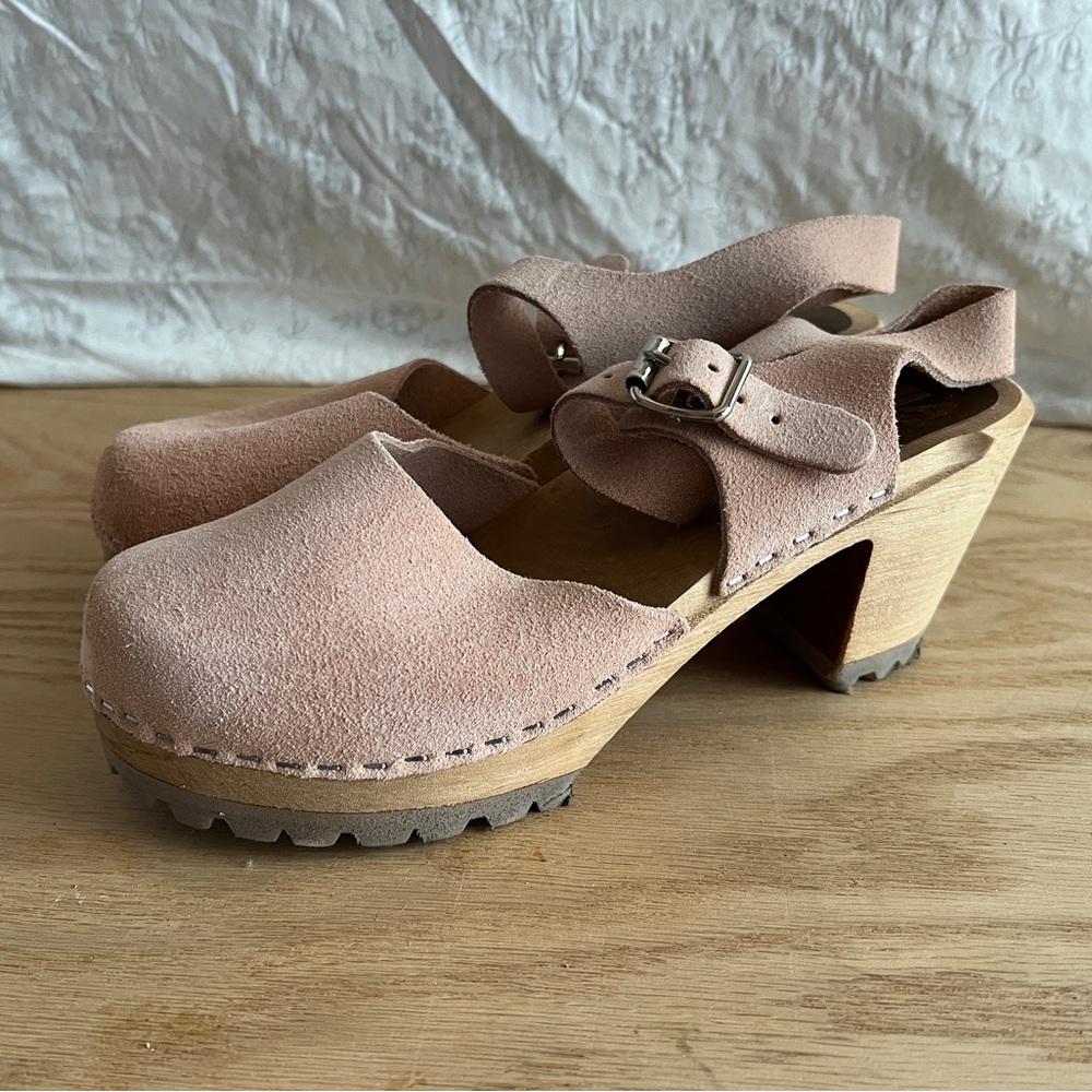 🇸🇪 MIA Abba Swedish Wooden and Leather Clogs, Blush Pink. Women’s 39 (8.5)